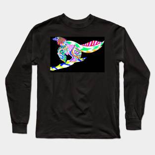 the fossil bird dinosaur ecopop in rainbow mandala pattern Long Sleeve T-Shirt